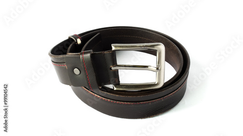 Used Brown Leather Men Belt on White Background