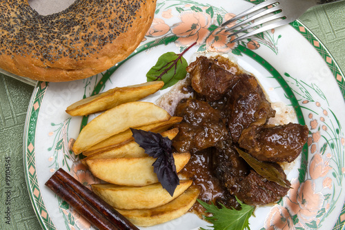 Esik fleisch, meat with sour-sweet sauce photo