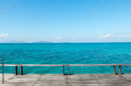 Wood Terrace on The Beach with Clear Sky and Blue Sea