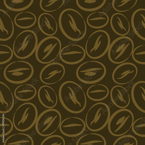 Seamless vector pattern  dark brown background with closeup coffee beans
