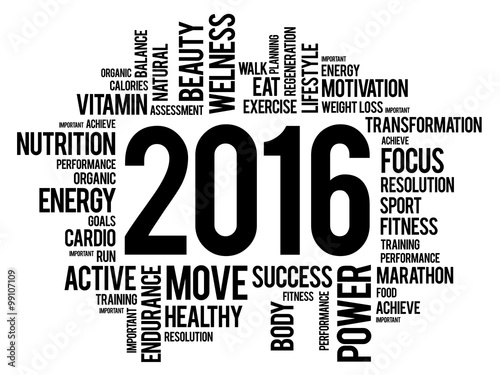 2016 health and sport goals word cloud, concept background