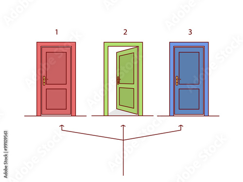 Three doors in different colors.
