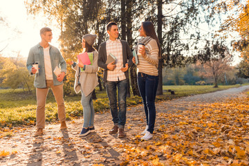 Students in autumn park