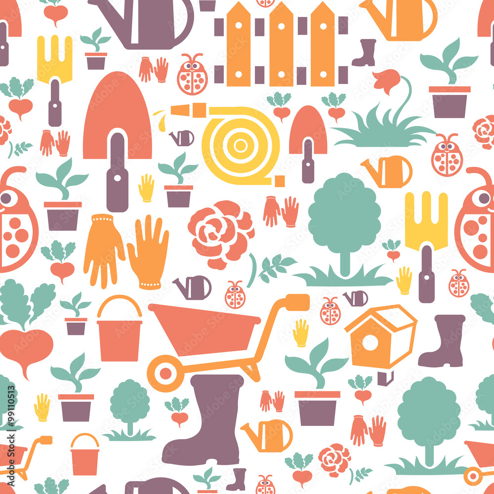 Gardening seamless pattern design with cute flat icons