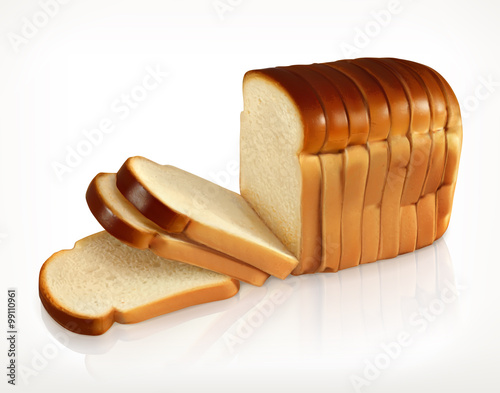 Bread, bakery icon, sliced fresh wheat bread isolated on white background