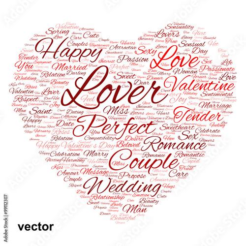 Vector conceptual Valentine heart word cloud