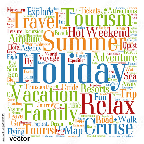 Vector conceptual tourism or travel  word cloud