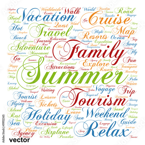 Vector conceptual tourism or travel  word cloud