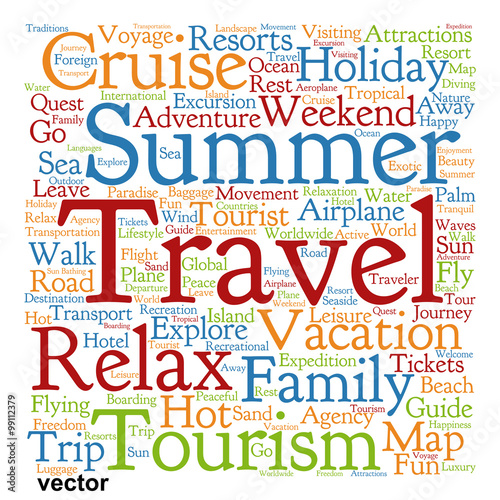 Vector conceptual tourism or travel  word cloud