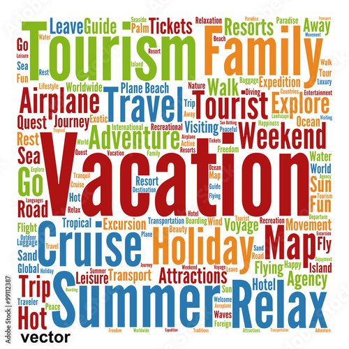 Vector conceptual tourism or travel  word cloud