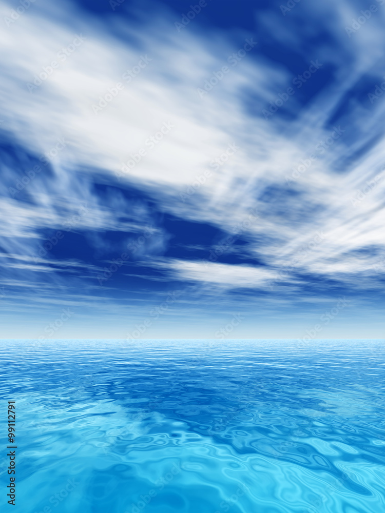 Conceptual blue sea or ocean water with sky