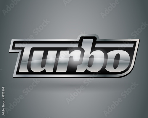 Metallic silver vehicle turbo badge emblem. Vector design.