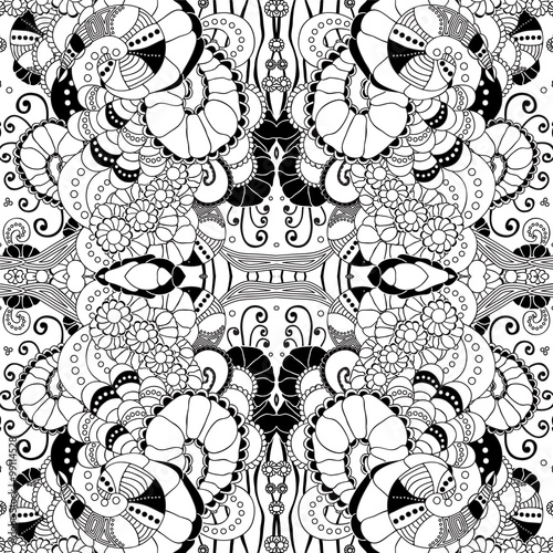 stock vector seamless doodle pattern. black and white