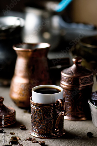 coffee in metal Turkish traditional cups