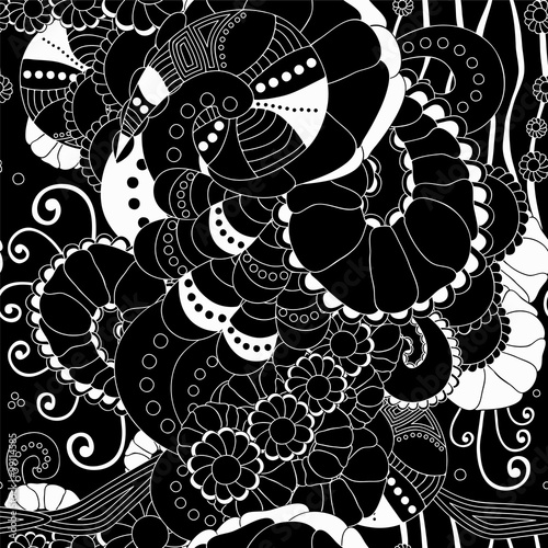 stock vector seamless doodle pattern. black and white