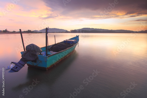 Long Exposure of Sunrise Seascape. The boat a bit unsharp effect © feardaused69