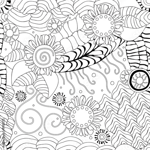stock vector seamless doodle wave pattern. black and white
