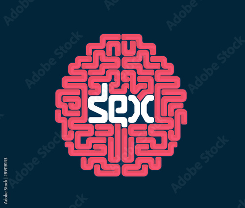 Human brain with conceptual text