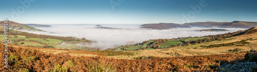 Panorama of Usk Valley in the low cloud and autumn sunshine photo