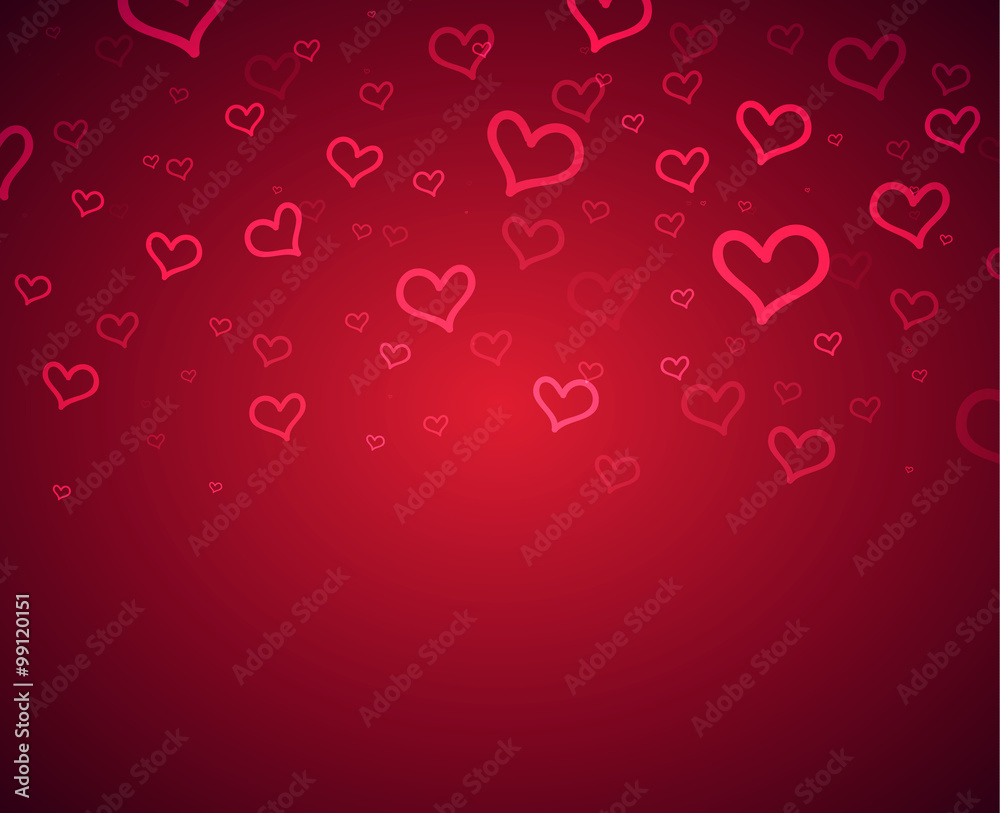 Happy Valentine's Day hearts boke blurred on a red pink background sale card. Vector illustration EPS 10
