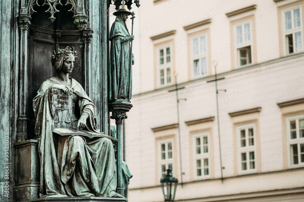 Close up of statue Of Czech King Charles Iv In Prague, Czech Rep