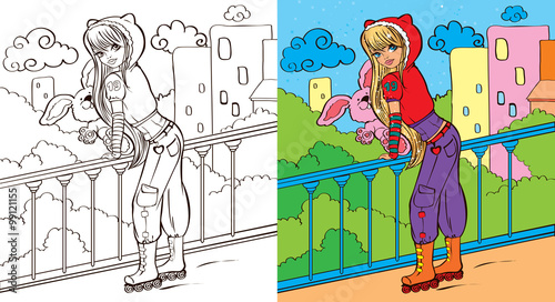 Colouring Book Of Girl With Toy