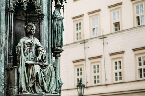 Close up of statue Of Czech King Charles Iv In Prague, Czech Rep