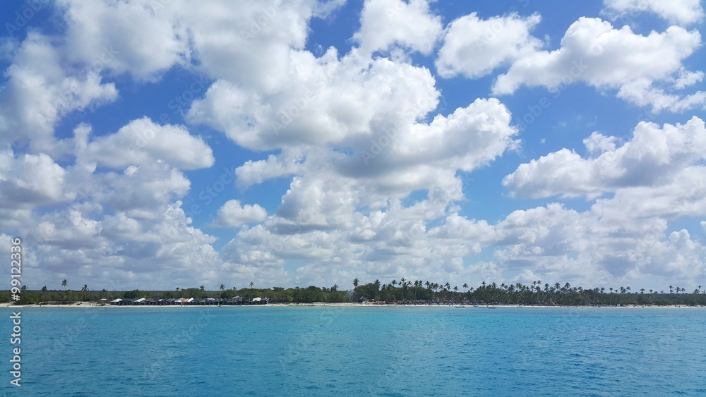 Beautiful view from the blue Carribean sea toward the beach in Punta Cana, Dominican Republic