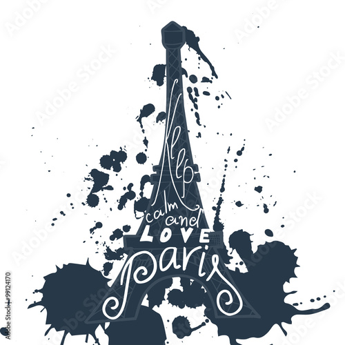 Paris graphic typographic card. Design vector art with creative slogan. Retro greeting card in sketch style. Sketch style background