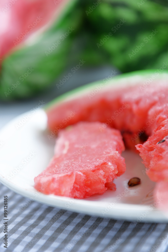 Sliced watermelon on plate closeup Sliced watermelon on plate closeup