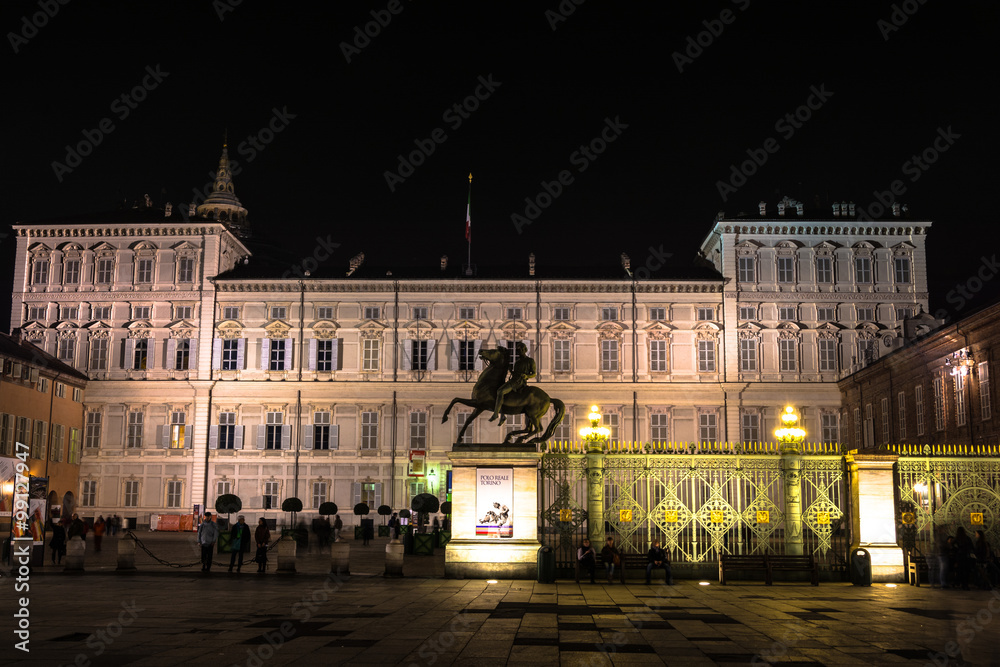Night view of the Palazzo Reale in Turin, Italy
