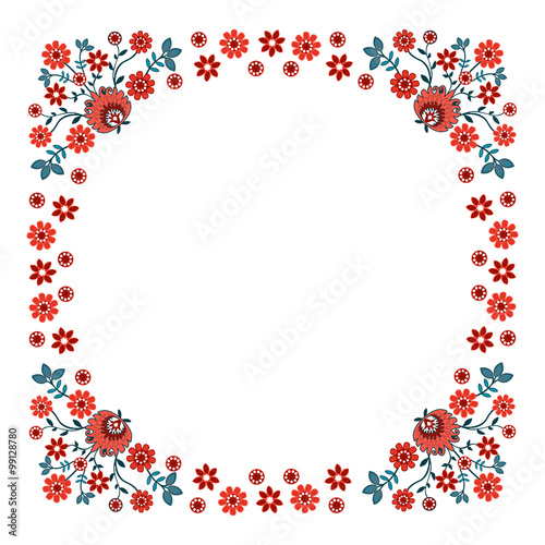 folkowa ramka z czerwonymi kwiatami