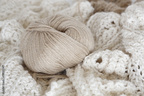 wool ball on knit texture