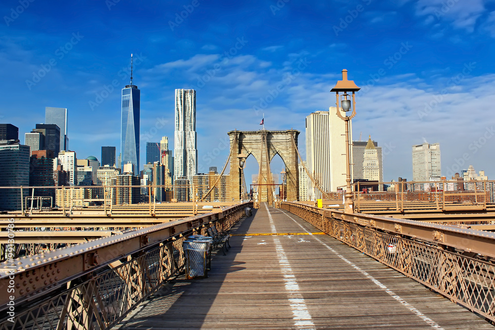 Brooklyn Bridge in Manhattan over Hudson River. New York City 