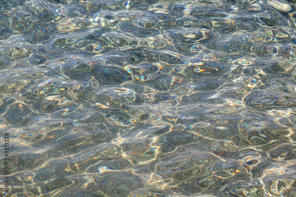 Light reflects in shallow sea.