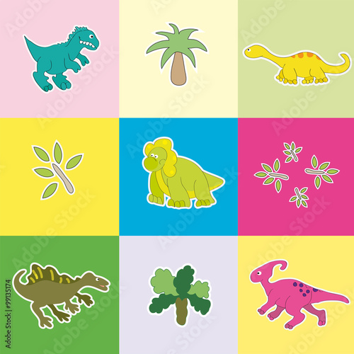 Dinosaurs in colored rectangles. © NataliaL