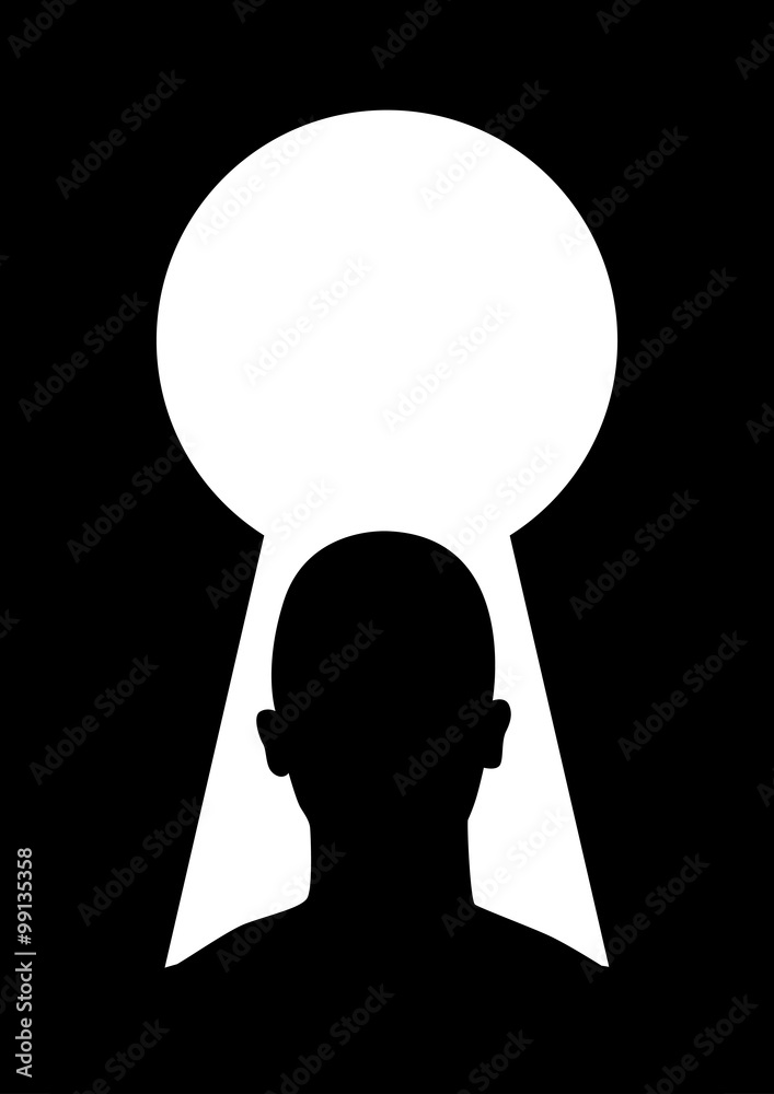 Silhouette illustration of man head and keyhole Silhouette illustration of man head and keyhole