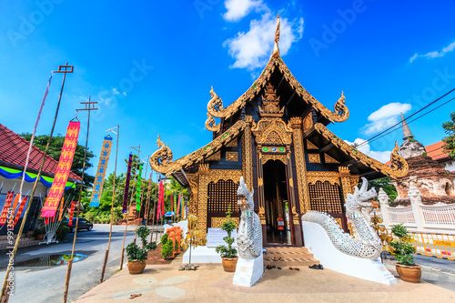 Wat Inthakhin Saduemuang where is 700 years old wooden temple in Chiangmai province of Thailand photo