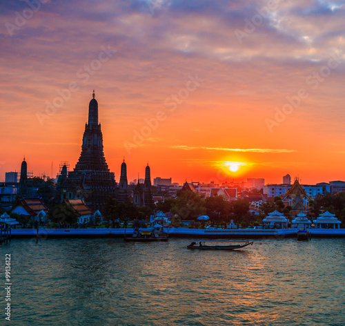 Wat Arun Ratchawararam Ratchawaramahawihan or Wat Arun by Chaopraya river in Bangkok of Thailand