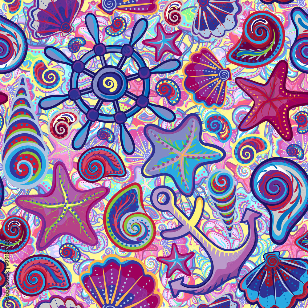 Cute nautical seamless, Marine pattern.