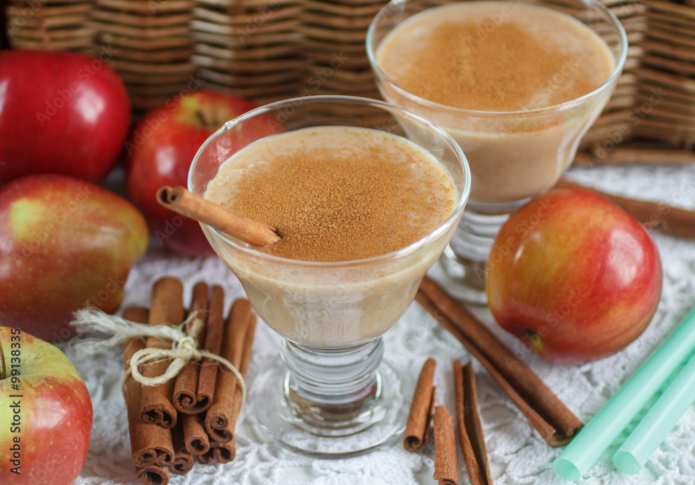Apple smoothie with nuts and cinnamon. Diet drinks