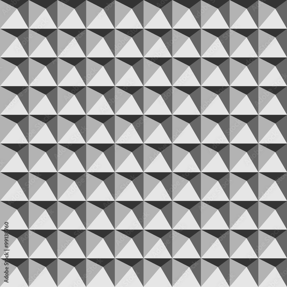 Pyramid geometric seamless pattern 3D. Fashion graphic background design. Modern stylish texture. Monochrome template. Can be used for prints, textiles, wrapping, wallpaper, website, blog etc. VECTOR