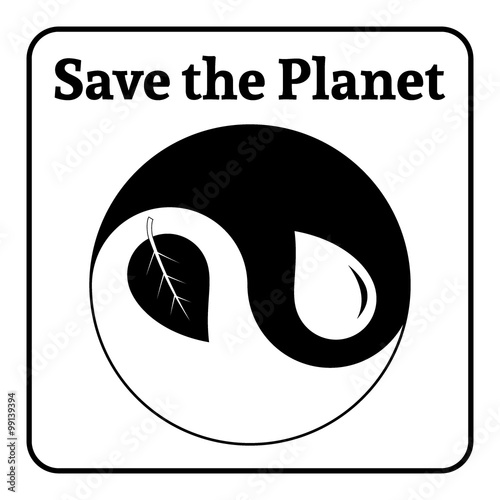 Yin Yang symbol. Concept Save the Planet. Natural themed yin-yang emblem. Eco elements. Organic Bio. Icon of harmony signs representing balance with nature or environmental conservation. Vector