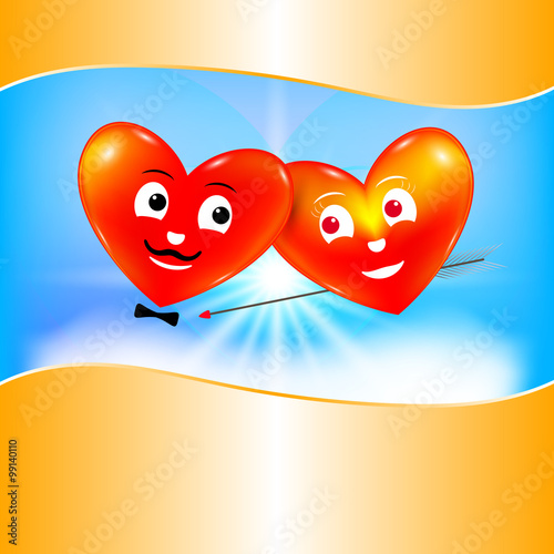 Two hearts in love for Valentine's Day. Vector illustration.