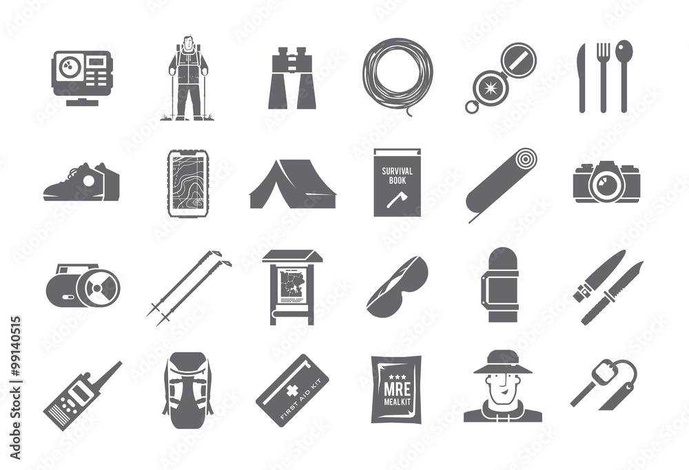 Hiking vector black and white icons Hiking vector black and white icons