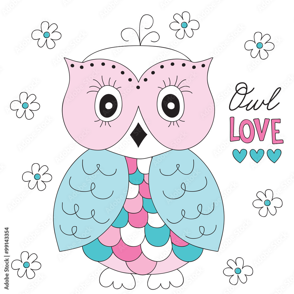 Obraz premium beautiful owl with flowers vector illustration