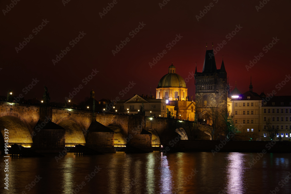 Fototapeta premium Prag Karlsbruecke Nacht - Prague Charles Bridge by night 01