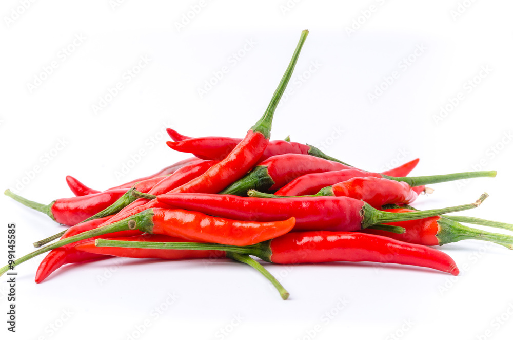 Group of red chili peppers isolated on white background