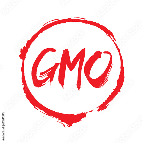 Red vector circles frames and text GMO.