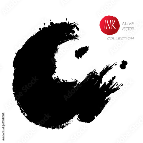Vector ink blotch spatter background - black ink splashes and drops. Grunge ink or watercolor design element. Abstract shape, inspired by chinese or japanese ink painting. Digital clip art. Eps 10.